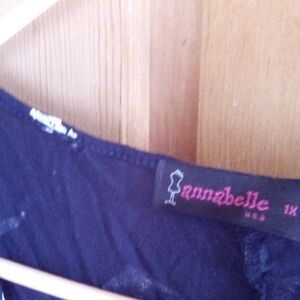 Annabelle Black Short Sleeve Lace Top with Pink Logo Tag